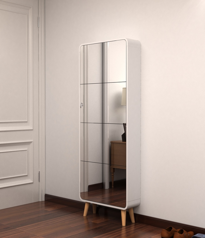 Four Layers MDF Mirror Shoe Cabinet With Legs living room furniture